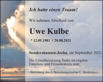 Traueranzeige von Uwe Kulbe