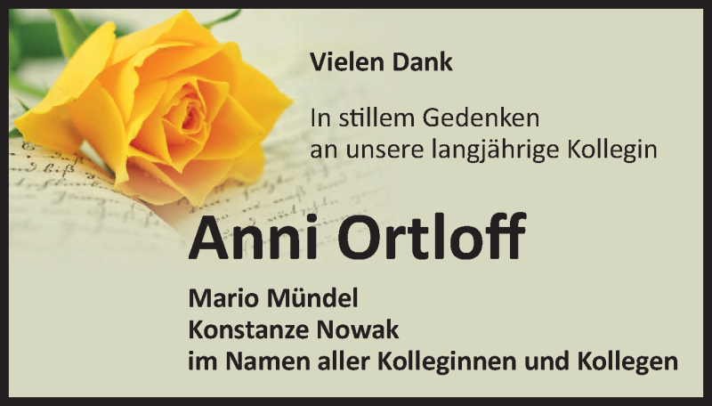  Traueranzeige für Anni Ortloff vom 08.01.2022 aus Thüringer Allgemeine