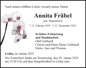 Traueranzeige von Annita Fräbel