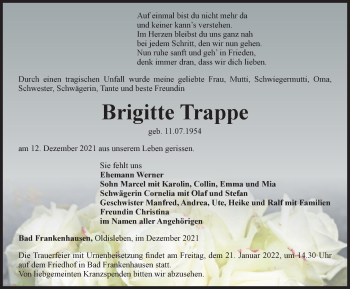 Traueranzeige von Brigitte Trappe von Thüringer Allgemeine