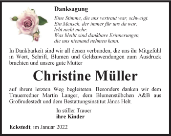 Traueranzeige von Christine Müller von Thüringer Allgemeine