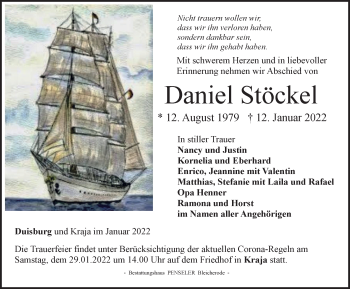Traueranzeige von Daniel Stöckel von Thüringer Allgemeine