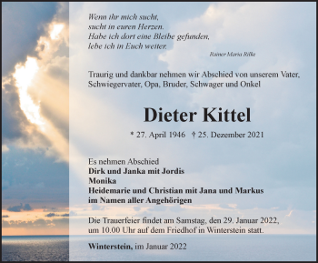 Traueranzeige von Dieter Kittel