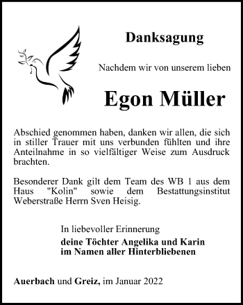 Traueranzeige von Egon Müller von Ostthüringer Zeitung