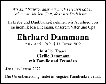 Traueranzeige von Ehrhard Dammann von Ostthüringer Zeitung, Thüringische Landeszeitung