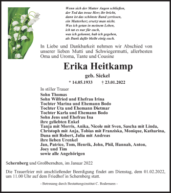 Traueranzeige von Erika Heitkamp