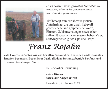 Traueranzeige von Franz Rojahn von Thüringer Allgemeine, Thüringische Landeszeitung