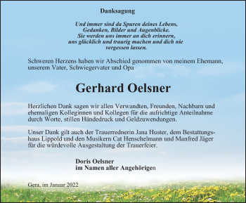 Traueranzeige von Gerhard Oelsner von Ostthüringer Zeitung