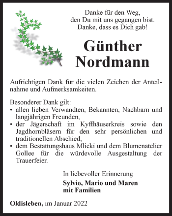 Traueranzeige von Günther Nordmann von Thüringer Allgemeine