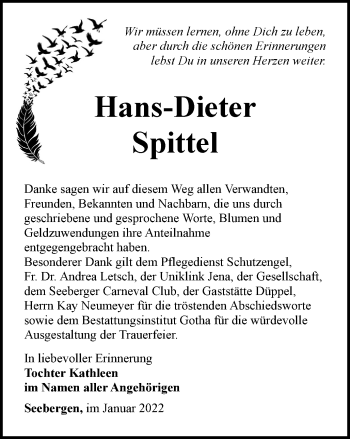 Traueranzeige von Hans-Dieter Spittel