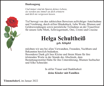 Traueranzeige von Helga Schultheiß