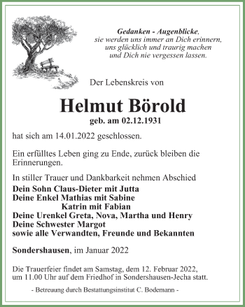 Traueranzeige von Helmut Börold