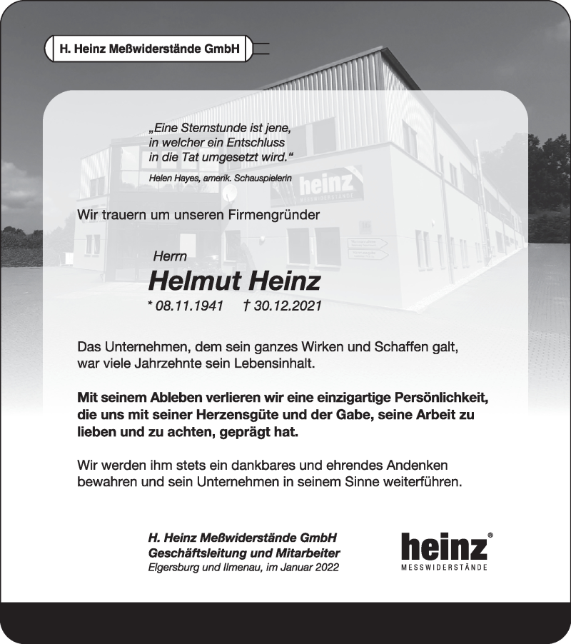  Traueranzeige für Helmut Heinz vom 12.01.2022 aus Thüringer Allgemeine