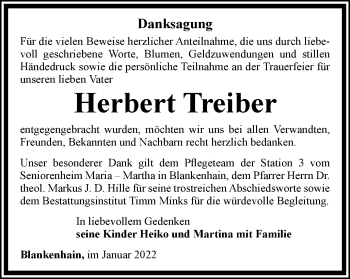 Traueranzeige von Herbert Treiber