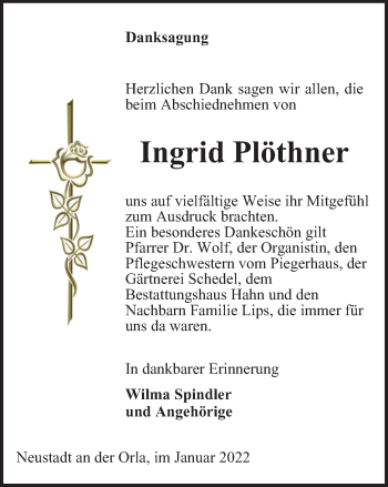 Traueranzeige von Ingrid Plöthner