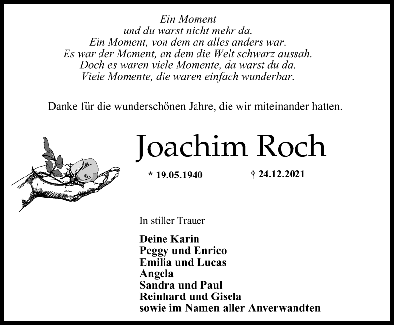 Traueranzeige für Joachim Roch vom 08.01.2022 aus Ostthüringer Zeitung