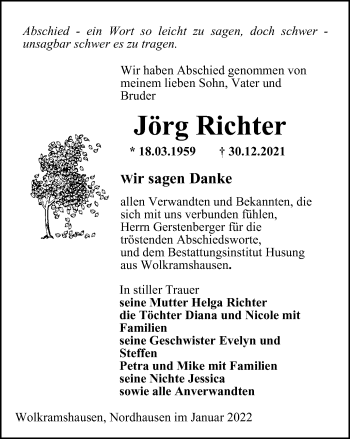 Traueranzeige von Jörg Richter von Thüringer Allgemeine