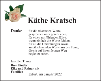 Traueranzeige von Käthe Kratsch von Thüringer Allgemeine, Thüringische Landeszeitung