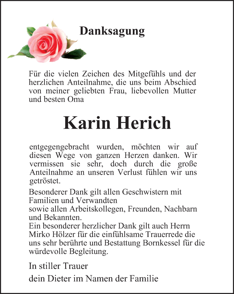  Traueranzeige für Karin Herich vom 29.01.2022 aus Thüringer Allgemeine, Thüringische Landeszeitung