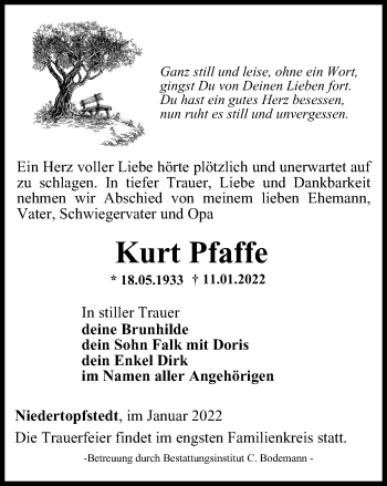 Traueranzeige von Kurt Pfaffe