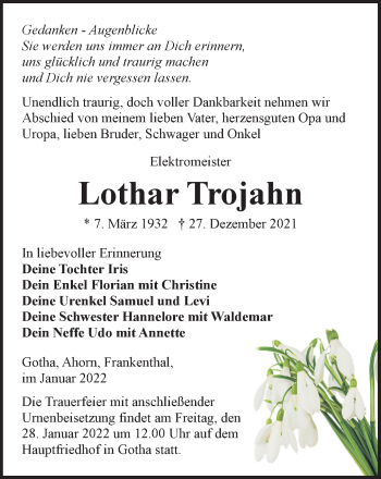 Traueranzeige von Lothar Trojahn