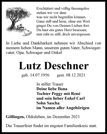 Traueranzeige von Lutz Deschner von Thüringer Allgemeine