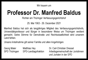 Traueranzeige von Manfred Baldus von Thüringer Allgemeine, Thüringische Landeszeitung, Ostthüringer Zeitung