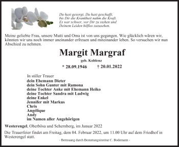 Traueranzeige von Margit Margraf