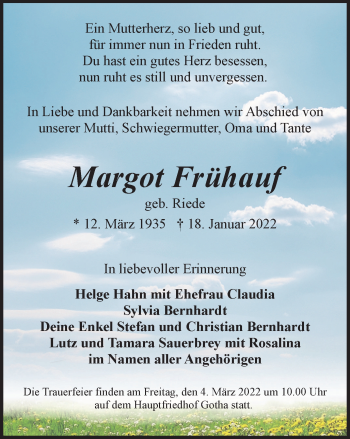 Traueranzeige von Margot Frühauf