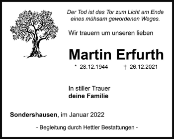 Traueranzeige von Martin Erfurth von Thüringer Allgemeine