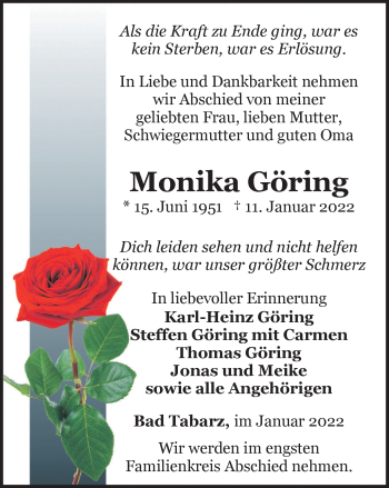 Traueranzeige von Monika Göring