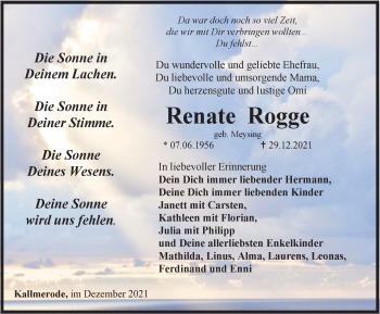 Traueranzeige von Renate Rogge von Thüringer Allgemeine
