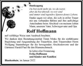 Traueranzeige von Rolf Hoffmann