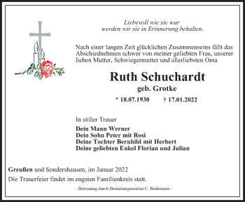 Traueranzeige von Ruth Schuchardt