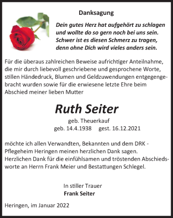 Traueranzeige von Ruth Seiter von Thüringer Allgemeine