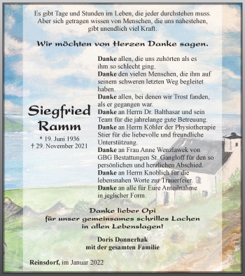 Traueranzeige von Siegfried Ramm von Ostthüringer Zeitung