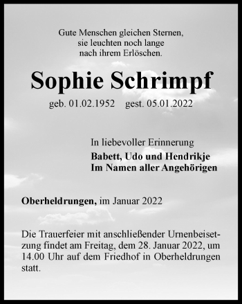 Traueranzeige von Sophie Schrimpf von Thüringer Allgemeine