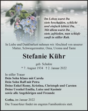 Traueranzeige von Stefanie Kühr