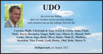 Traueranzeige von Udo  von Thüringer Allgemeine