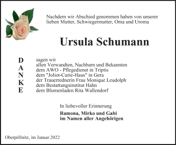 Traueranzeige von Ursula Schumann