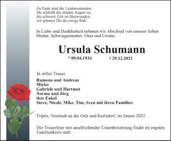 Traueranzeige von Ursula Schumann