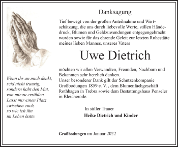 Traueranzeige von Uwe Dietrich von Thüringer Allgemeine