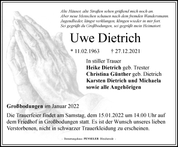 Traueranzeige von Uwe Dietrich von Thüringer Allgemeine