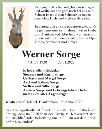 Traueranzeige von Werner Sorge