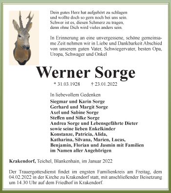 Traueranzeige von Werner Sorge