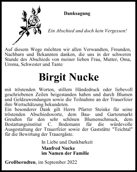 Traueranzeige von Birgit Nucke