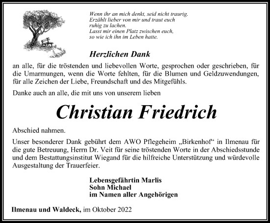 Traueranzeige von Christian Friedrich von Thüringer Allgemeine