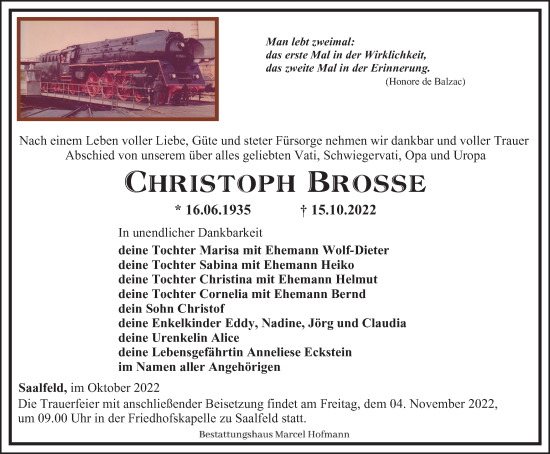 Traueranzeige von Christoph Brosse