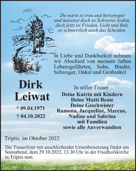 Traueranzeige von Dirk Leiwat