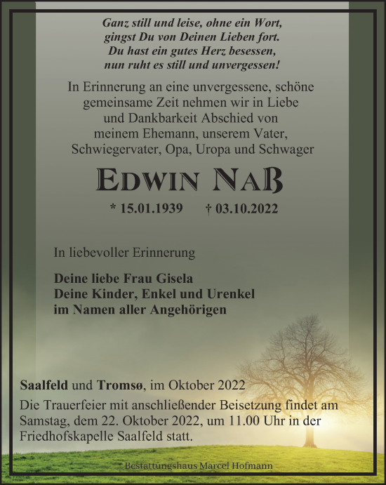 Traueranzeige von Edwin Naß